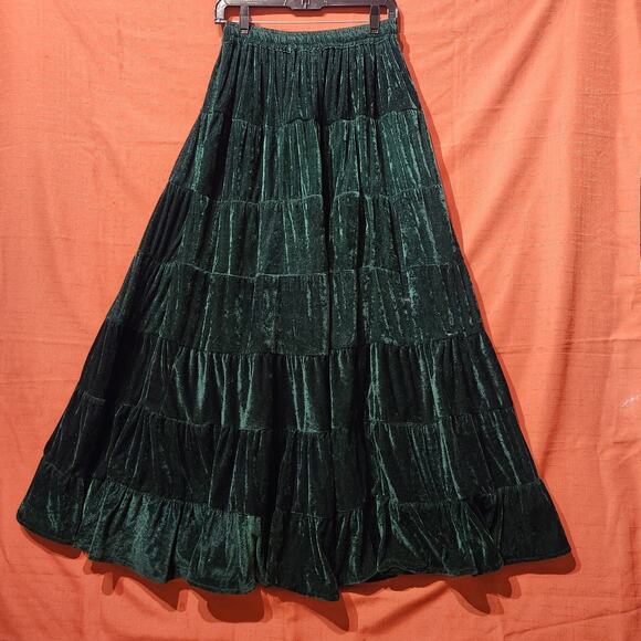 Witchy Dark Romantic Sz Large Deep Green Velvet Tiered Maxi Skirt Karma N Craft - Picture 5 of 8